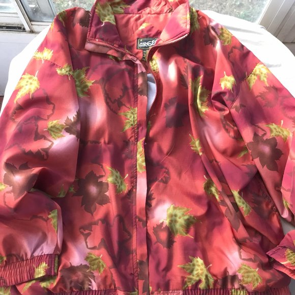 Vintage 80's 90's Fall Leaf Pattern Autumnal Windbreaker Jacket & pants-22W - Picture 2 of 12